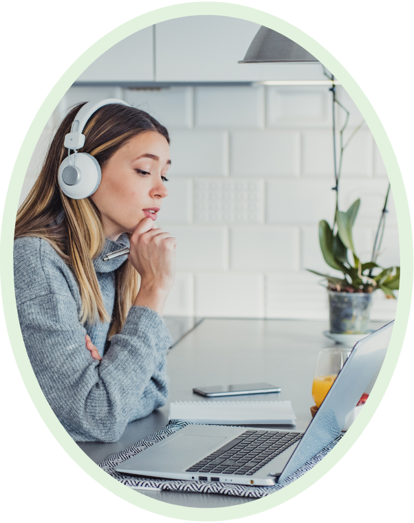 Woman speaking with a headset