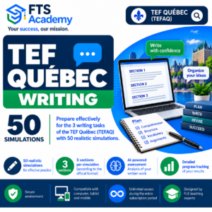 TEF Québec (TEFAQ) Writing – 50 realistic simulations to prepare for the writing test with FTS Academy.