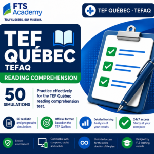 TEF Québec Reading Comprehension – 50 realistic exam simulations by FTS Academy.